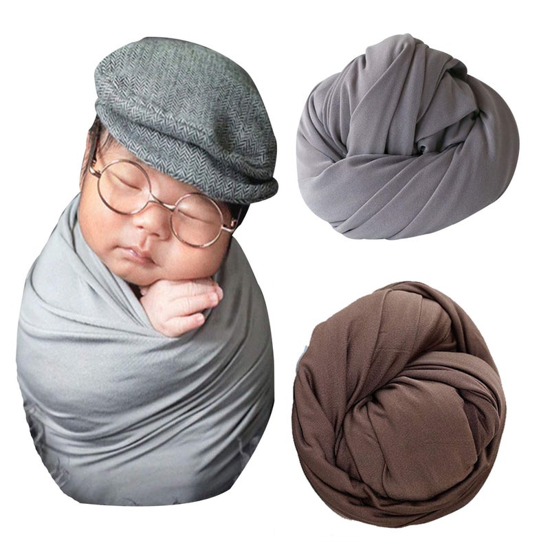 BabyMoon Baby Wrap Photography Props Stretch Without Wrinkle, Anti-Pilling, Breathable Blanket Swaddle Wrap | Grey & Brown - Image 1