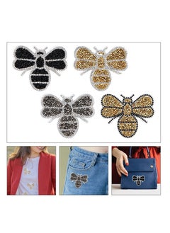 Excefore Bee Iron/Sew on Patch, 4 Pcs Crystals Bee Patches Sewing Iron on Badge Bag Clothing Fabric Patches Applique Bee Sewing Patches for Clothes Jeans Jackets DIY Crafts  - Image 2