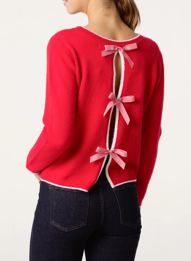 بلو فانيلا كنزة بفيونكة خلفية