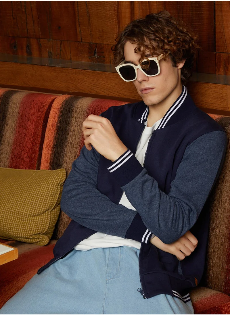 Campus Sutra Men's Navy Blue Block Bomber Jacket