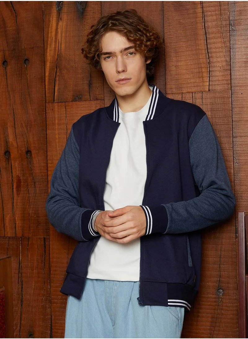Campus Sutra Men's Navy Blue Block Bomber Jacket