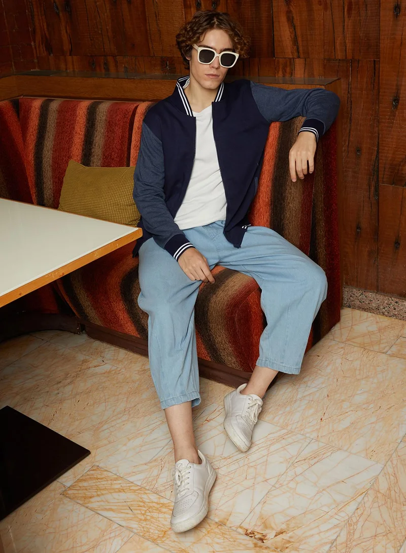 كامبوس سوترا Men's Navy Blue Block Bomber Jacket