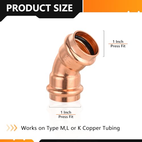 HeSun 5Pack Copper Press Elbow45 Degree 1 x 1 Pressure Fittings P x P for Copper Tube Connection - Image 3