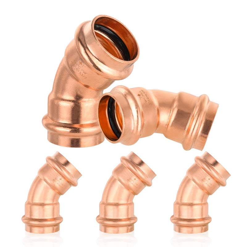HeSun 5Pack Copper Press Elbow45 Degree 1 x 1 Pressure Fittings P x P for Copper Tube Connection - Image 2