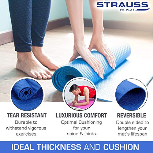 STRAUSS Yoga Mat with Carry Bag | Non-Slip Exercise Mat for Home & Gym| Lightweight & Durable Workout Mat | Ideal for Yoga, Pilates, Fitness | Ideal for Men & Women,6mm,(Blue) - Image 5
