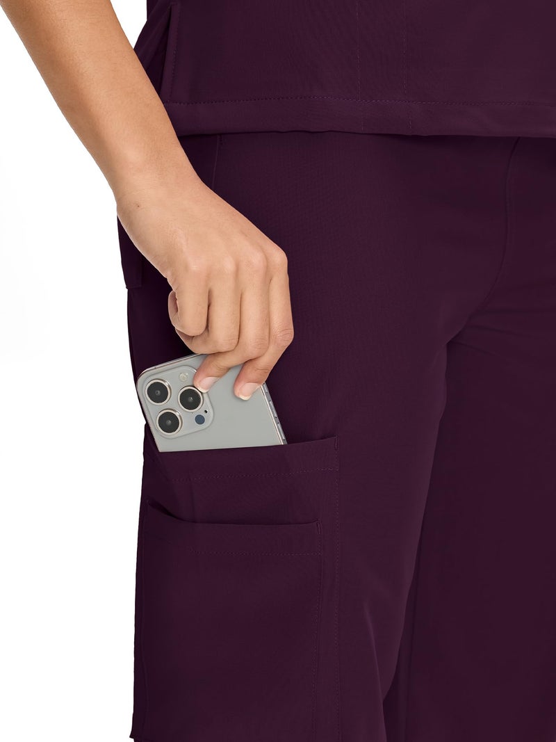 COZYFIT زي طبي مريح للنساء - قميص على شكل حرف V وسروال مستقيم مع 9 جيوب، ملابس عمل للجنسين، مريح، بنفسجي داكن، S - Image 5