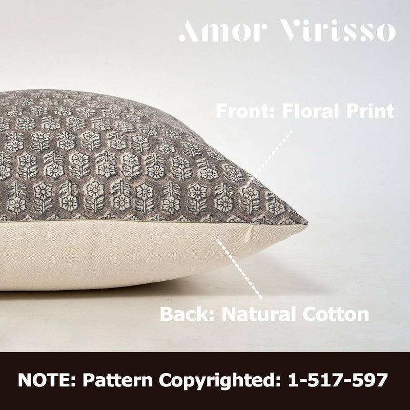 Amor Virisso Floral Pillow Cover 24x24, 1PC, Light Taupe, Living Room Decorative Throw Pillow Cover Accent - Image 2