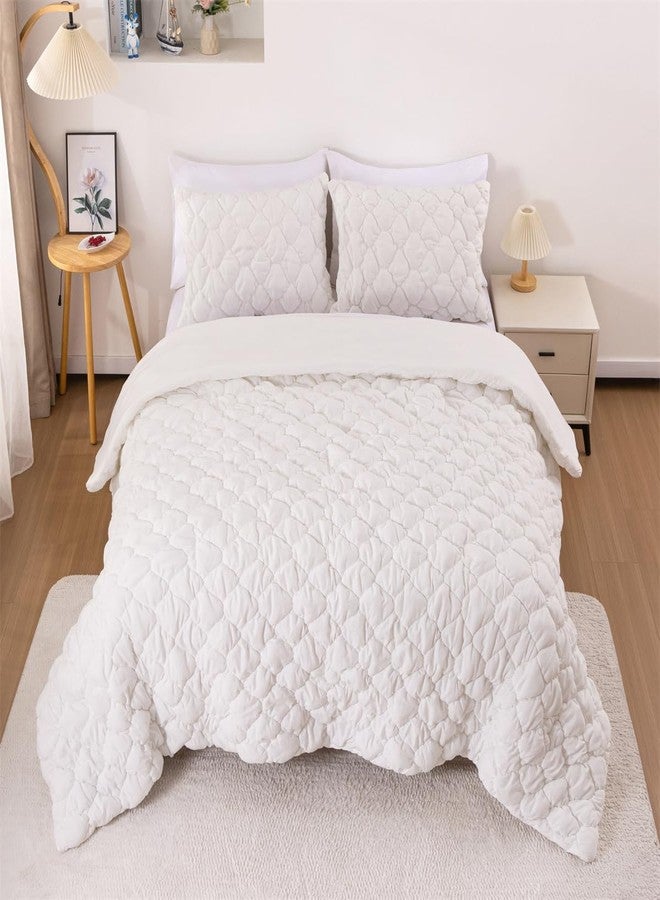 NTBED Pinch Pleat Comforter Set for Girls Kids, Soft Chic Princess Pintuck Rhombus Bedding Sets with Matching Pillowcases (White,Full) - Image 1