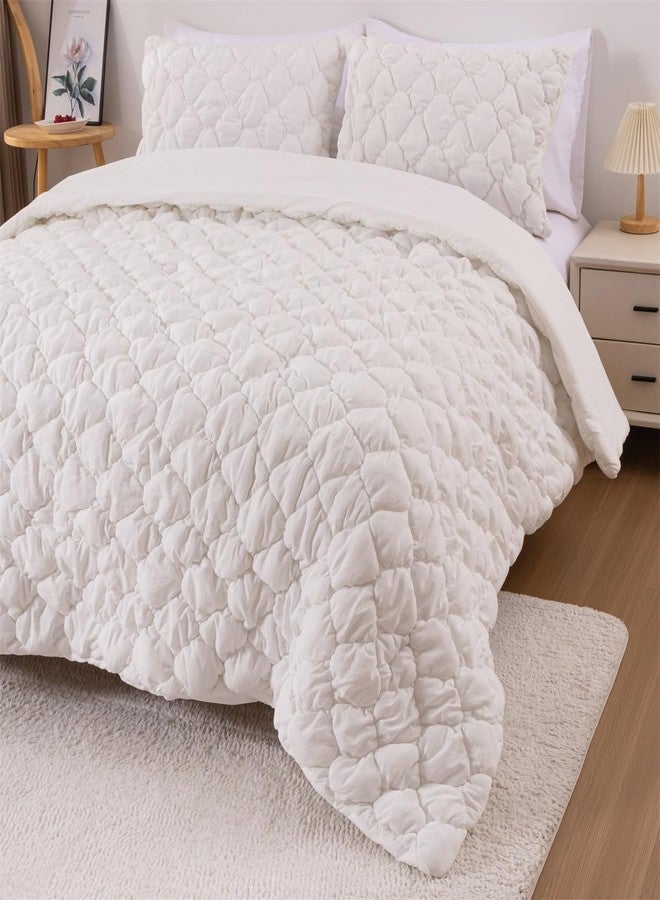 NTBED Pinch Pleat Comforter Set for Girls Kids, Soft Chic Princess Pintuck Rhombus Bedding Sets with Matching Pillowcases (White,Full) - Image 3