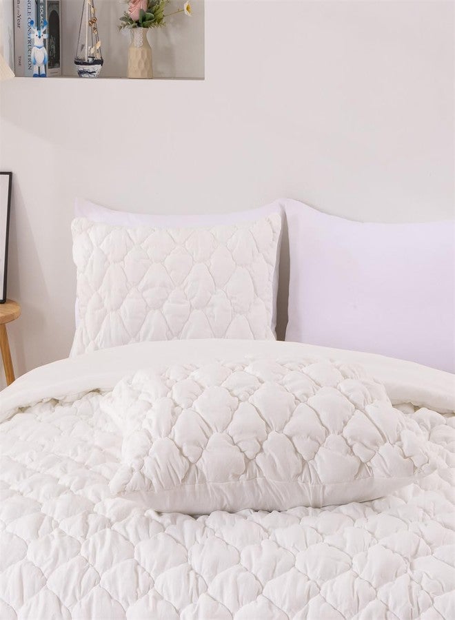 NTBED Pinch Pleat Comforter Set for Girls Kids, Soft Chic Princess Pintuck Rhombus Bedding Sets with Matching Pillowcases (White,Full) - Image 4