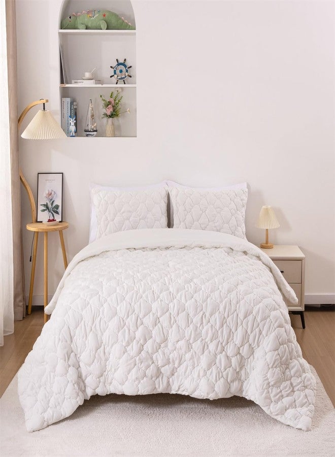 NTBED Pinch Pleat Comforter Set for Girls Kids, Soft Chic Princess Pintuck Rhombus Bedding Sets with Matching Pillowcases (White,Full) - Image 2