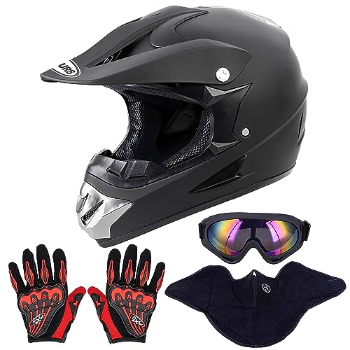 OUMURS Adult Dirt Bike Helmet with Goggles Gloves & Mask Adjustable Sun Visor DOT/FMVSS-218 Motorcycle Adults ATV Helmet Off-Road Motocross Downhill Moped MX BMX for Unisex-Adult-New Black, M - Image 1