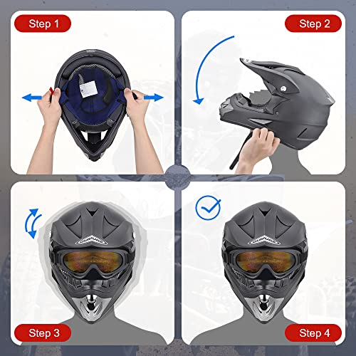 OUMURS Adult Dirt Bike Helmet with Goggles Gloves & Mask Adjustable Sun Visor DOT/FMVSS-218 Motorcycle Adults ATV Helmet Off-Road Motocross Downhill Moped MX BMX for Unisex-Adult-New Black, M - Image 5