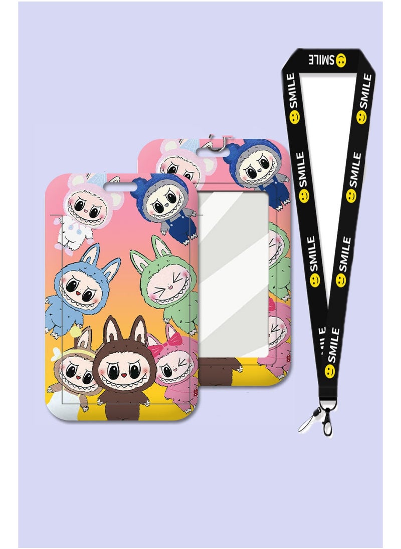 LABUBU Rabu Cloth Cartoon Cute Slide Card Cover Student Meal Card Bus Card ID Protector Case 