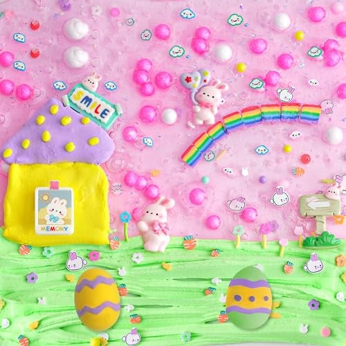 LAWOHO 300ml Bunny Slime Kit Pink Clear Slimes for Kids Party Favors with 10 AddIns Non Stick Slimes with Easter Eggs Clay Easter Basket Stuffers for Kids Birthday Christmas Pink Slime Making Kit - Image 5