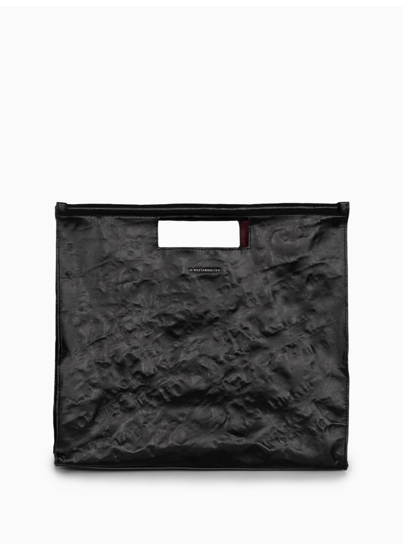 Miroshnikov Women’s Large Shopper Tote Bag for Office & Work, Glossy PU Shoulder Handbag, Memory Crinkle Effect, Lightweight Spacious Luxury Bag, No Fastener, Black - 1 Piece - Image 1