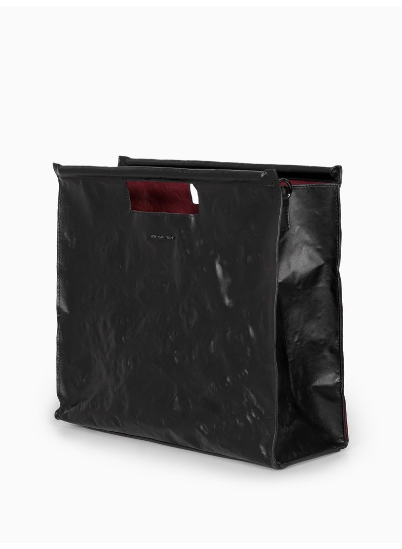 Miroshnikov Women’s Large Shopper Tote Bag for Office & Work, Glossy PU Shoulder Handbag, Memory Crinkle Effect, Lightweight Spacious Luxury Bag, No Fastener, Black - 1 Piece - Image 3