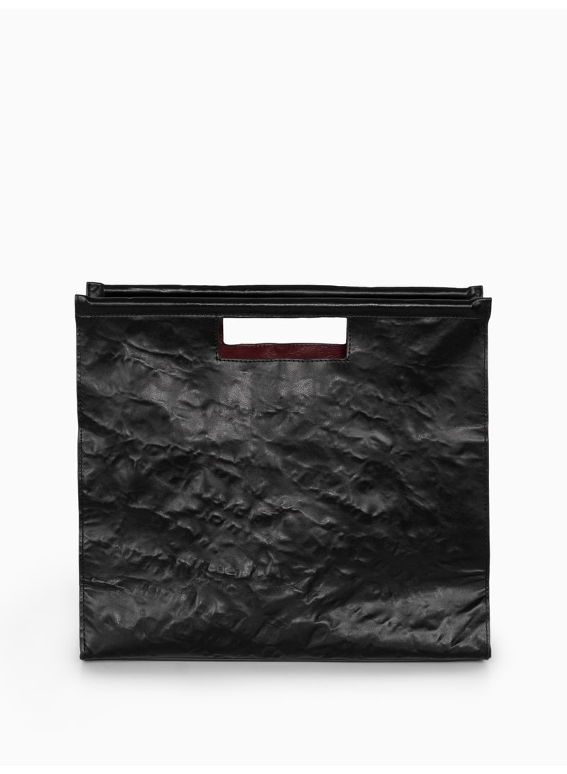 Miroshnikov Women’s Large Shopper Tote Bag for Office & Work, Glossy PU Shoulder Handbag, Memory Crinkle Effect, Lightweight Spacious Luxury Bag, No Fastener, Black - 1 Piece - Image 4