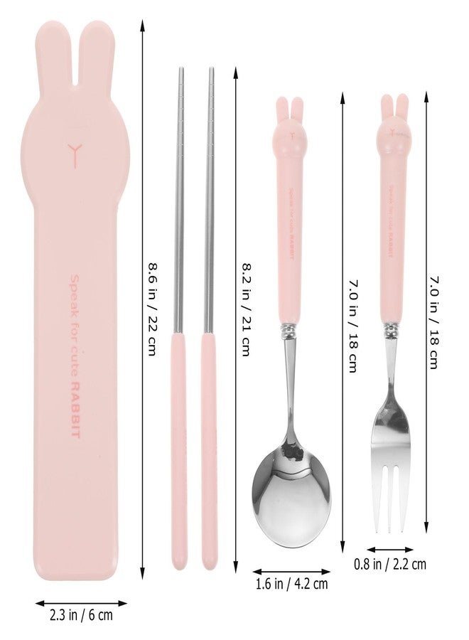 TOPPERFUN 4 PCS Travel Utensils with Case, Portable Stainless Steel Reusable Cutlery Set for Lunch Box, Includes Spoon Fork Chopsticks, Small Pink Cartoon Flatware for Students, Kids School, Office, H - Image 4
