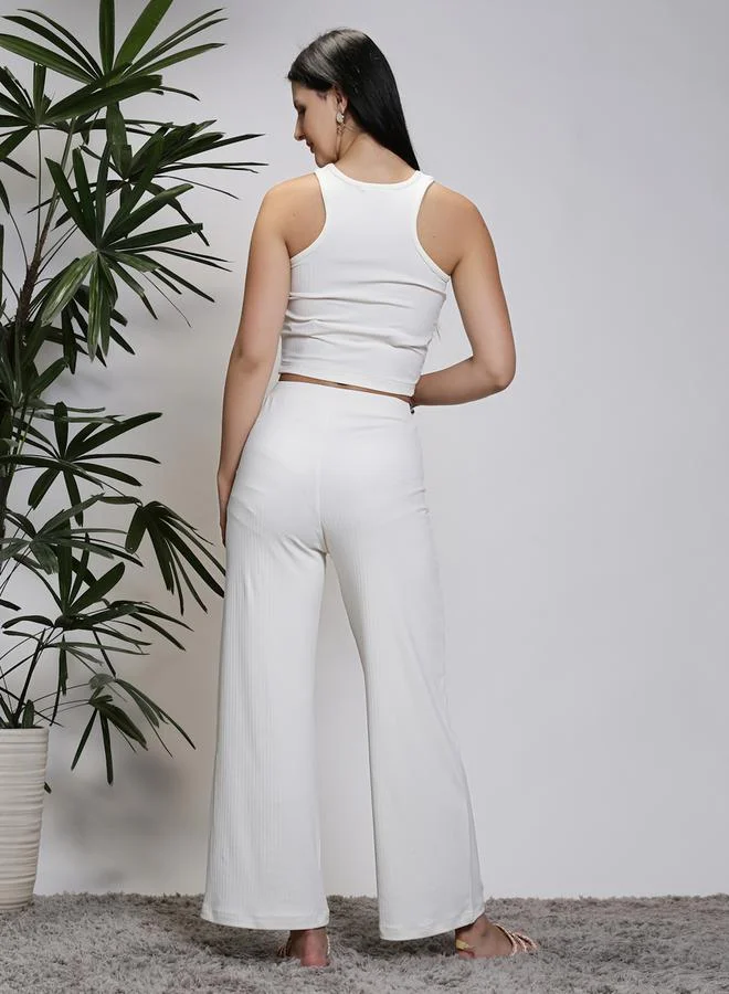 Sera Mid Rise Wide Leg Pants with Elastic Waistband by Styli