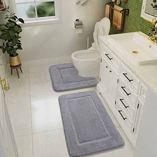 LOCHAS Bathroom Rug Set Light Grey Soft Bath Rug Set 2 Piece Toilet Mat UShaped 20x20 and 34x20 Bath Rugs Quickly Dry Mats for Bathroom Tub Washable Super Absorbent Floor Mat - Image 3