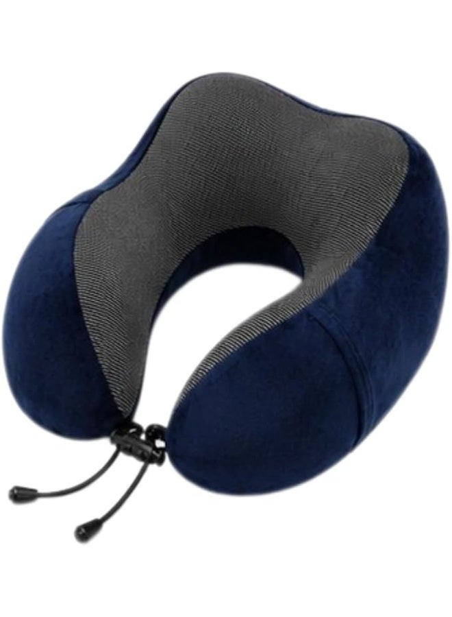 Memory Foam Travel Neck Pillow 100% Memory Foam Velvet Fabric Airplane Neck Support Pillow For Car Train Bus Office Camping Soft Portable Ergonomic Travel Essential For Men Women Dark Blue - Image 1