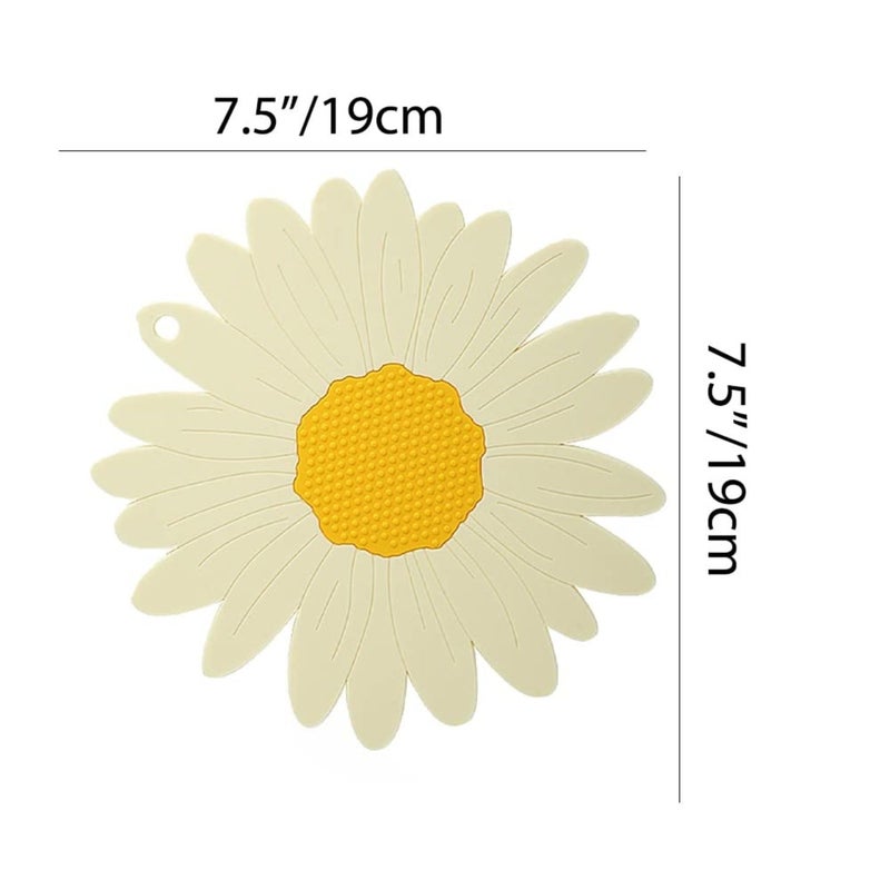 BENCI BENCI Anti-Hot Silicone Trivet Mat, 7.5 Inch Daisy Flower Shape Heat Resistant Anti Slip Place Mat for Hot Pots & Pans Holder, Kitchen Insulation Coaster Hot Pad for Dishes (White, Set of 2) - Image 2