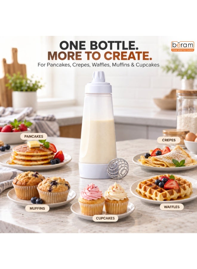 BERAM Pancake Batter Mixer Bottle with Wire Whisk Ball 1 Litre Handheld Batter Dispenser Squeeze Bottle Mixer for Pancakes Waffles Cupcakes Crepes Muffins Cake Mix Baking Tool for Home Kitchen - Image 2