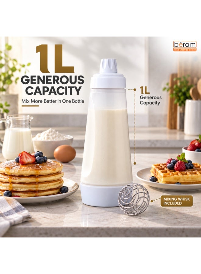 BERAM Pancake Batter Mixer Bottle with Wire Whisk Ball 1 Litre Handheld Batter Dispenser Squeeze Bottle Mixer for Pancakes Waffles Cupcakes Crepes Muffins Cake Mix Baking Tool for Home Kitchen - Image 4