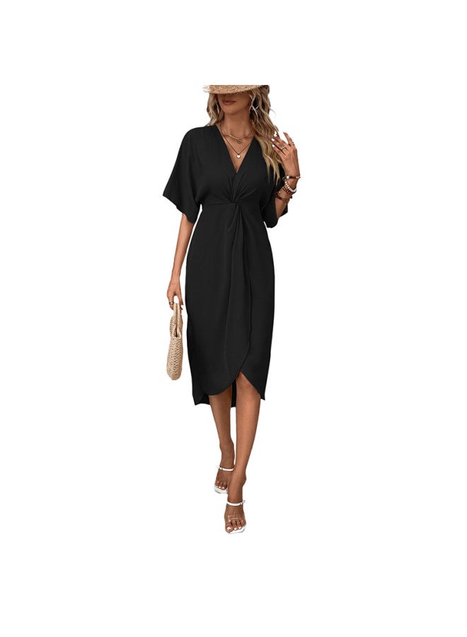 Song Feng Ya Best Casual Dating Minimalist Style Raglan Sleeve Solid Color Irregular Dress - Image 5