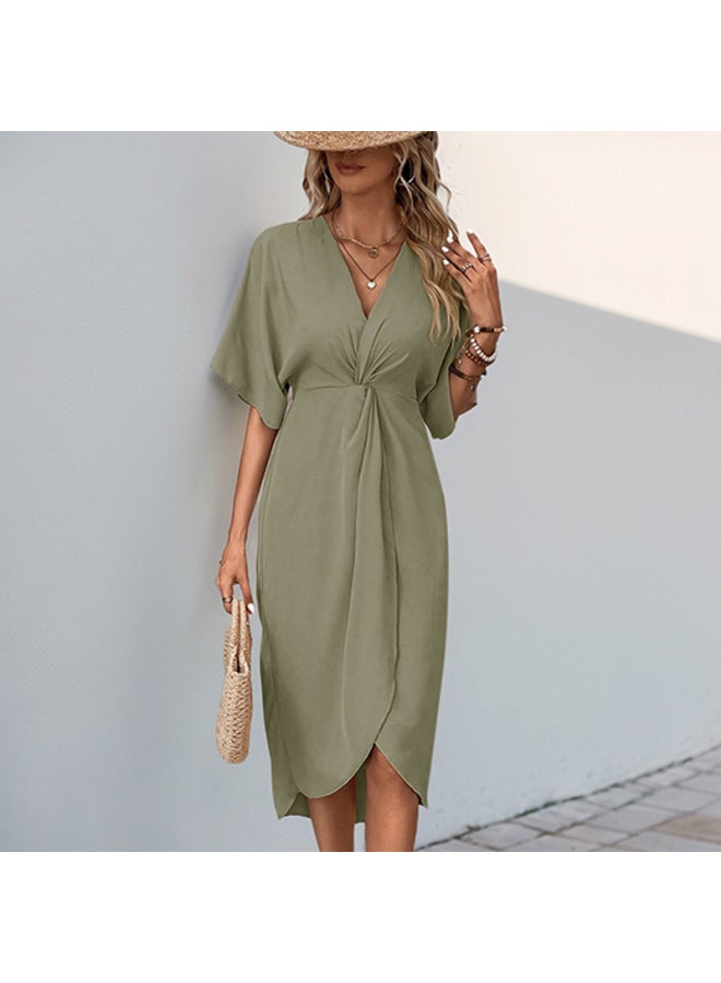 Song Feng Ya Best Casual Dating Minimalist Style Raglan Sleeve Solid Color Irregular Dress - Image 1
