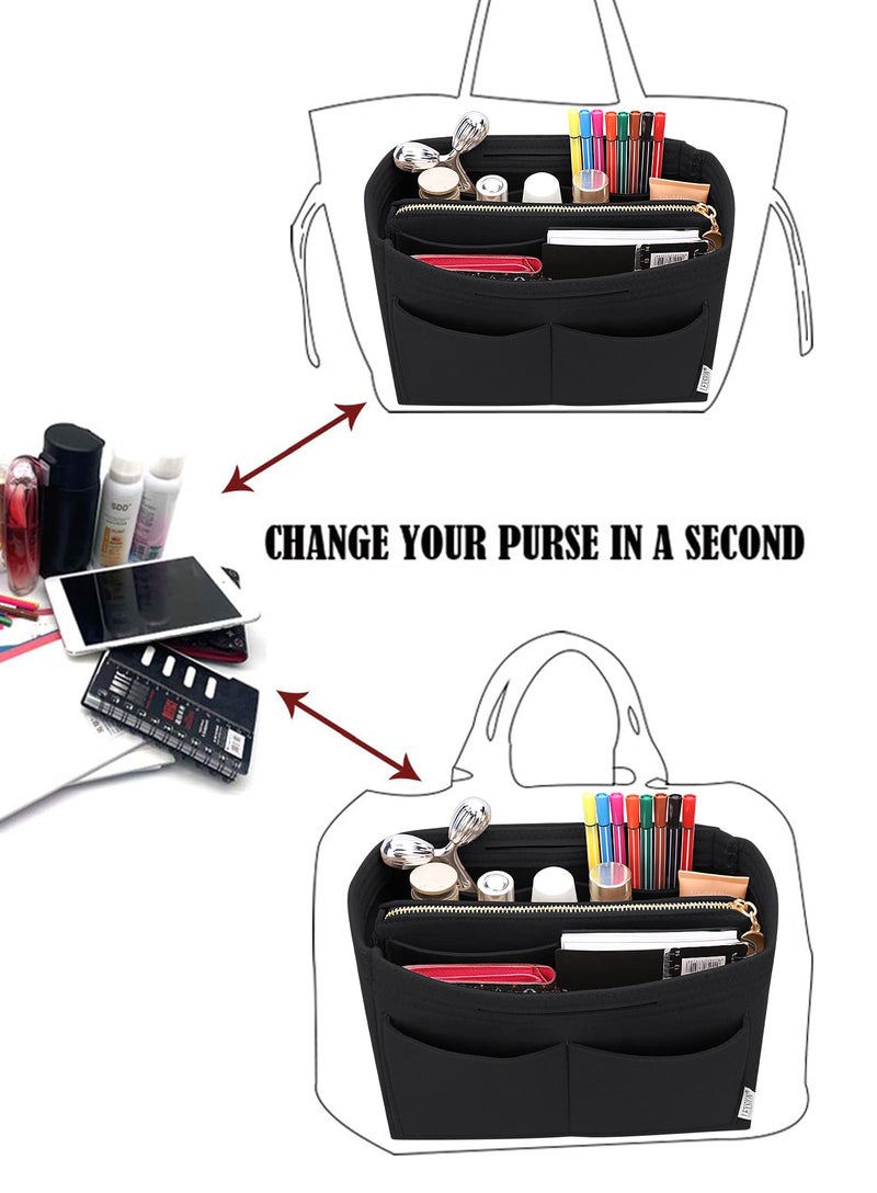 LEXSION Felt Purse Bag Organizer Insert with zipper Bag Tote Shaper Fit Speedy Neverful PM MM 8021 Black XL - Image 5
