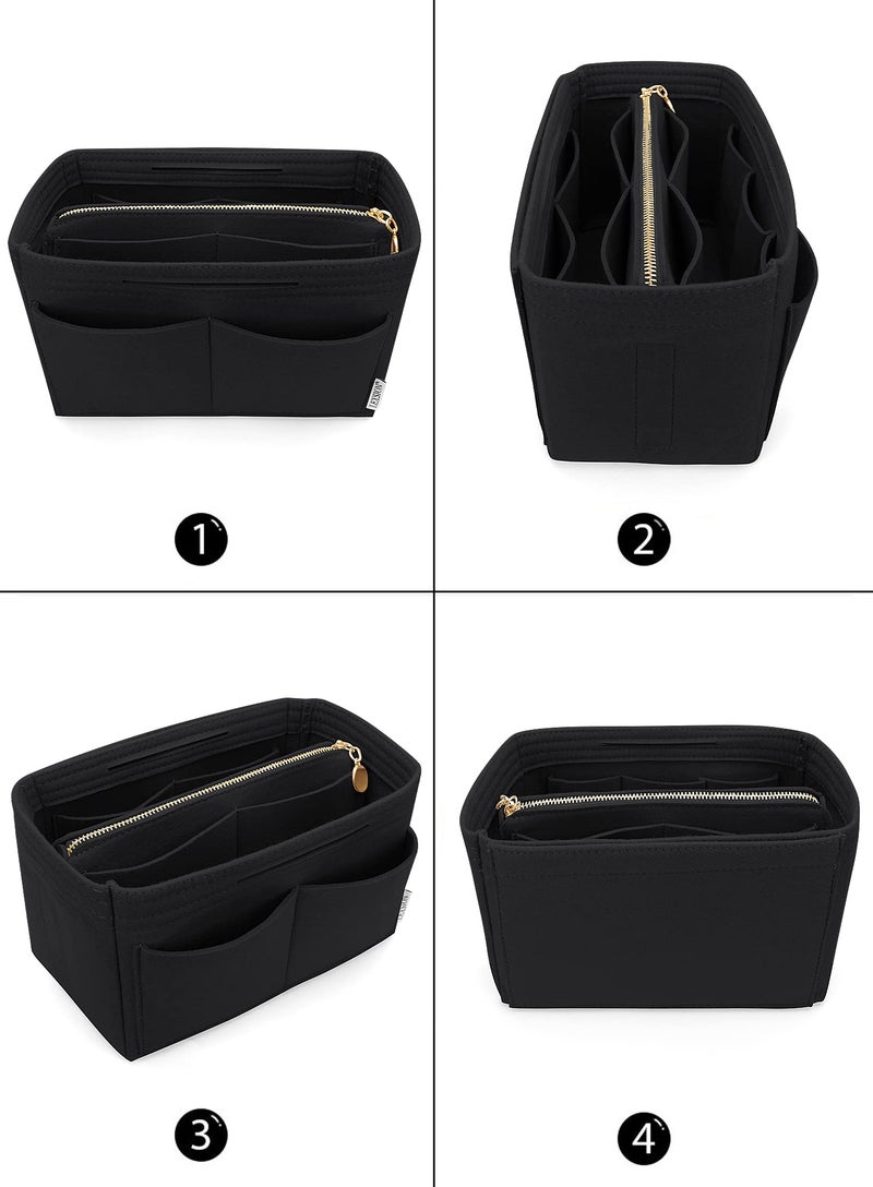 LEXSION Felt Purse Bag Organizer Insert with zipper Bag Tote Shaper Fit Speedy Neverful PM MM 8021 Black XL - Image 3
