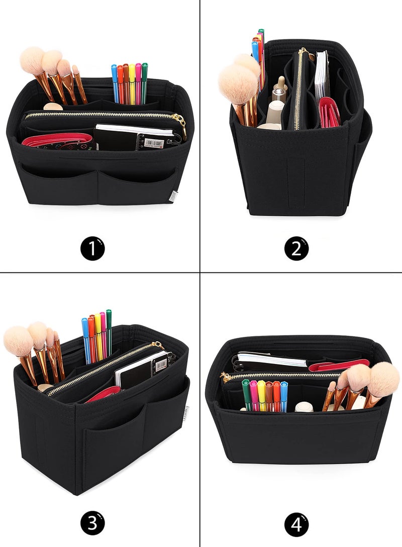 LEXSION Felt Purse Bag Organizer Insert with zipper Bag Tote Shaper Fit Speedy Neverful PM MM 8021 Black XL - Image 4