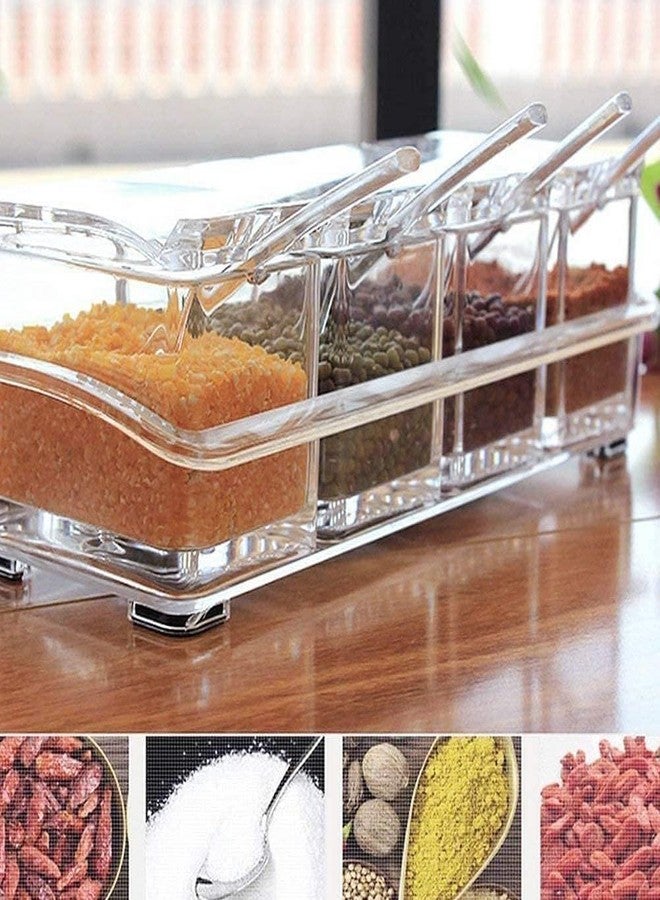 HETVIN 4 Grid Crystal Spice Box with Flip Lids | Clear Seasoning Organizer for Masalas| Masala Storage Box for Salt, Sugar, Spices & Herbs - (Transparent) - Image 4