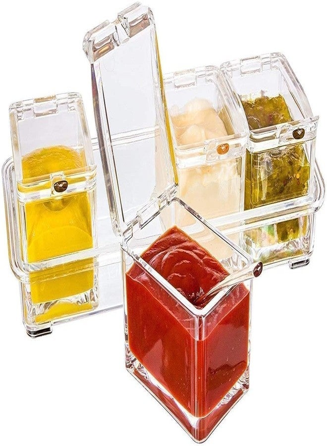 HETVIN 4 Grid Crystal Spice Box with Flip Lids | Clear Seasoning Organizer for Masalas| Masala Storage Box for Salt, Sugar, Spices & Herbs - (Transparent) - Image 5
