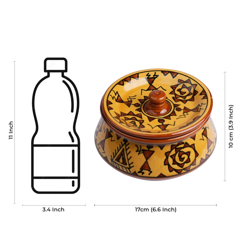 Caffeine Ceramic Handmade Mustard Romani Serving Handi with Lid (Set of 1) - Image 3