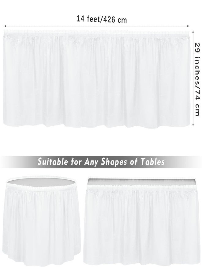TURSTIN 8 Pieces White Plastic Table Skirts 14 Feet x 29 Inch for Rectangle Tables Fitted Tablecloth Disposable Table Cover for Birthday Party, Events, Banquette Baby Shower - Image 2