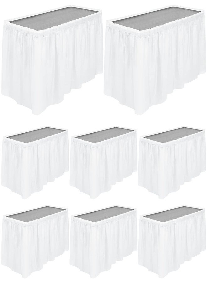 TURSTIN 8 Pieces White Plastic Table Skirts 14 Feet x 29 Inch for Rectangle Tables Fitted Tablecloth Disposable Table Cover for Birthday Party, Events, Banquette Baby Shower - Image 1
