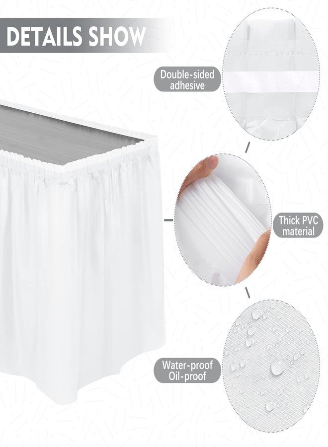 TURSTIN 8 Pieces White Plastic Table Skirts 14 Feet x 29 Inch for Rectangle Tables Fitted Tablecloth Disposable Table Cover for Birthday Party, Events, Banquette Baby Shower - Image 3