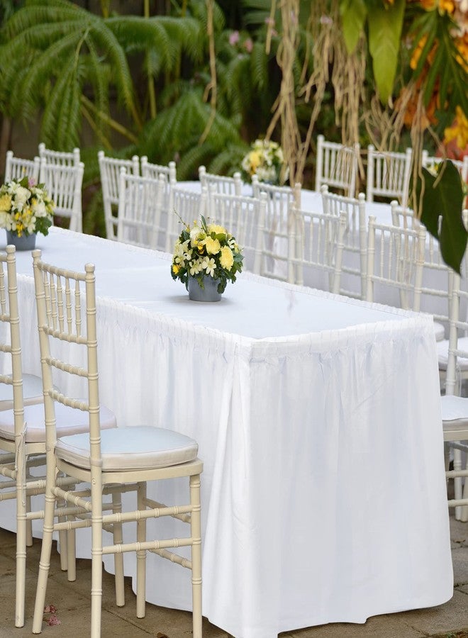 TURSTIN 8 Pieces White Plastic Table Skirts 14 Feet x 29 Inch for Rectangle Tables Fitted Tablecloth Disposable Table Cover for Birthday Party, Events, Banquette Baby Shower - Image 5