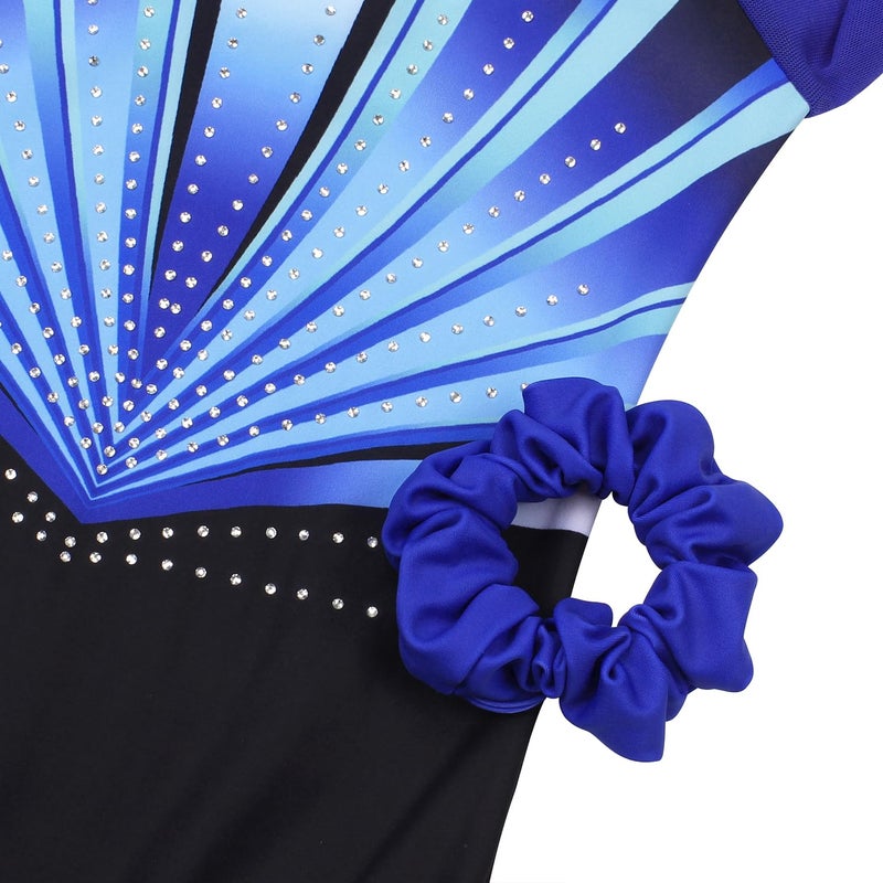 JOYSTREAM Gymnastics Leotards for Girls With Shorts Sparkly Ballet Dance Long Mesh Sleeve Blue Lines10-11Years - Image 4