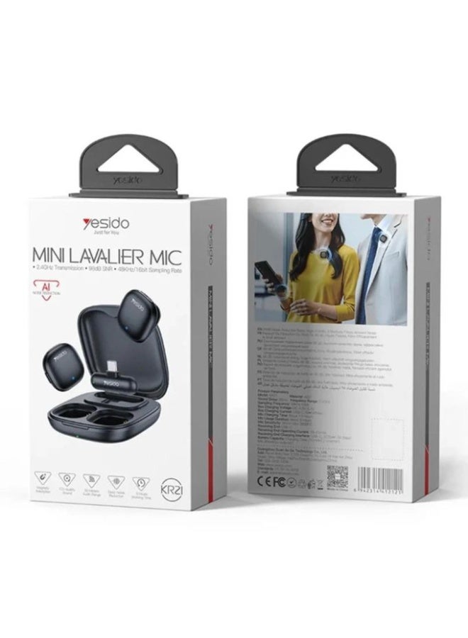 Yesido KR21 Dual Wireless Lavalier Microphone with Superior Noise Cancellation (AI) - 2.4G Transceiver - for Mobile Video Recording and Vlogging - TYPE C - Image 4