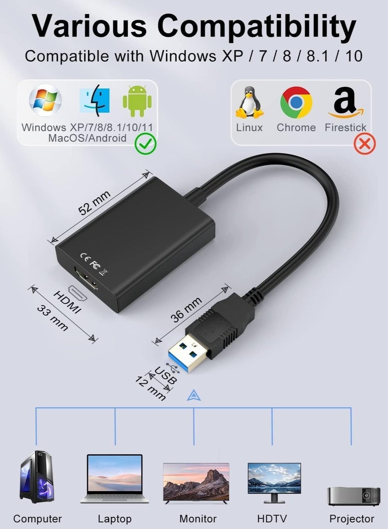 TIGER USB to HDMI Adapter – HD 1080P Video Graphics Cable for Multiple Monitors, USB 3.0/2.0 to HDMI Audio Video Adapter for PC, Laptop, Projector, Monitor, HDTV – Windows Compatible, Easy Setup - Image 3