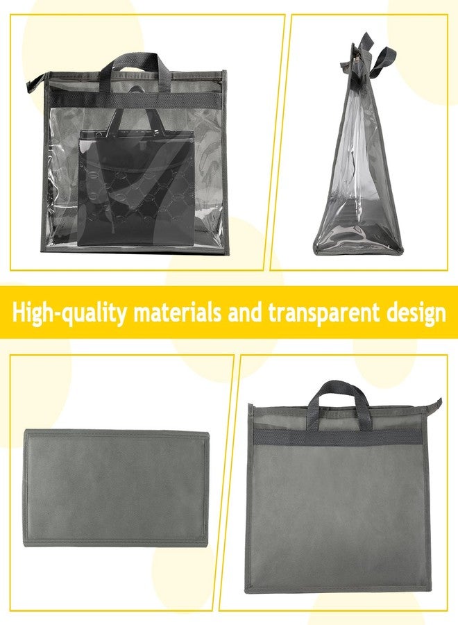 Erinnmy 6 Pack Dust Bags for Handbag, Clear Dust Cover Bags with Zipper and Handle, Non-Woven Handbags Protector for Closet, Breathable Purse Storage Organizer(Grey, 16.9 × 13.8 × 7.5 inch) - Image 3