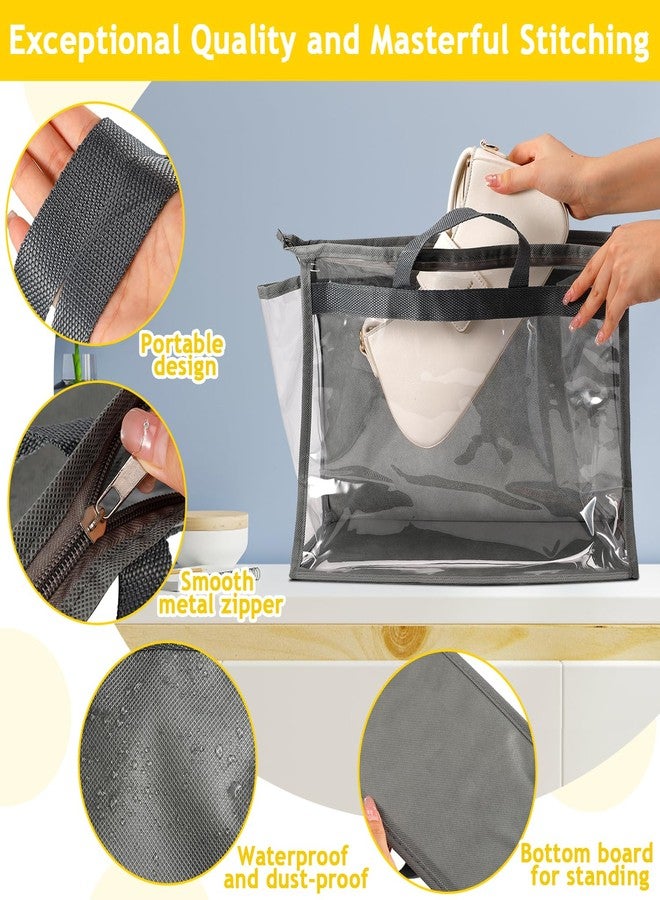 Erinnmy 6 Pack Dust Bags for Handbag, Clear Dust Cover Bags with Zipper and Handle, Non-Woven Handbags Protector for Closet, Breathable Purse Storage Organizer(Grey, 16.9 × 13.8 × 7.5 inch) - Image 4