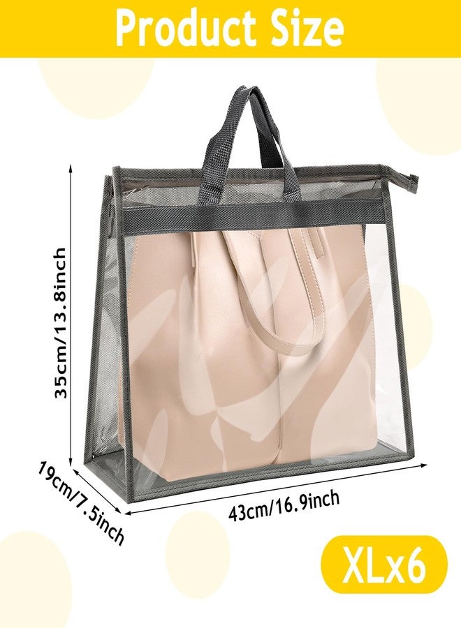 Erinnmy 6 Pack Dust Bags for Handbag, Clear Dust Cover Bags with Zipper and Handle, Non-Woven Handbags Protector for Closet, Breathable Purse Storage Organizer(Grey, 16.9 × 13.8 × 7.5 inch) - Image 2