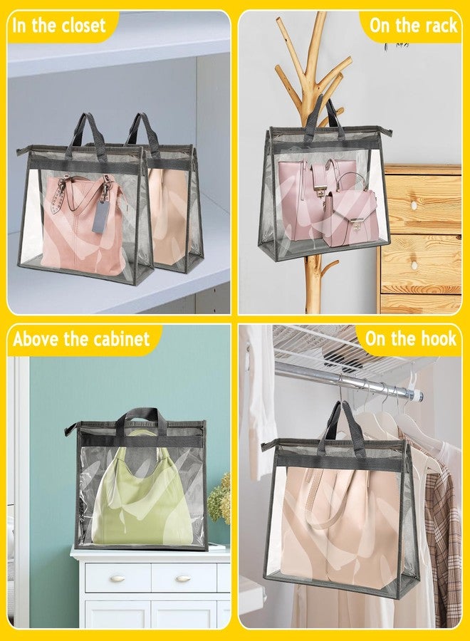 Erinnmy 6 Pack Dust Bags for Handbag, Clear Dust Cover Bags with Zipper and Handle, Non-Woven Handbags Protector for Closet, Breathable Purse Storage Organizer(Grey, 16.9 × 13.8 × 7.5 inch) - Image 5