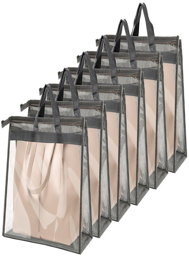 Erinnmy 6 Pack Dust Bags for Handbag, Clear Dust Cover Bags with Zipper and Handle, Non-Woven Handbags Protector for Closet, Breathable Purse Storage Organizer(Grey, 16.9 × 13.8 × 7.5 inch) - Image 1