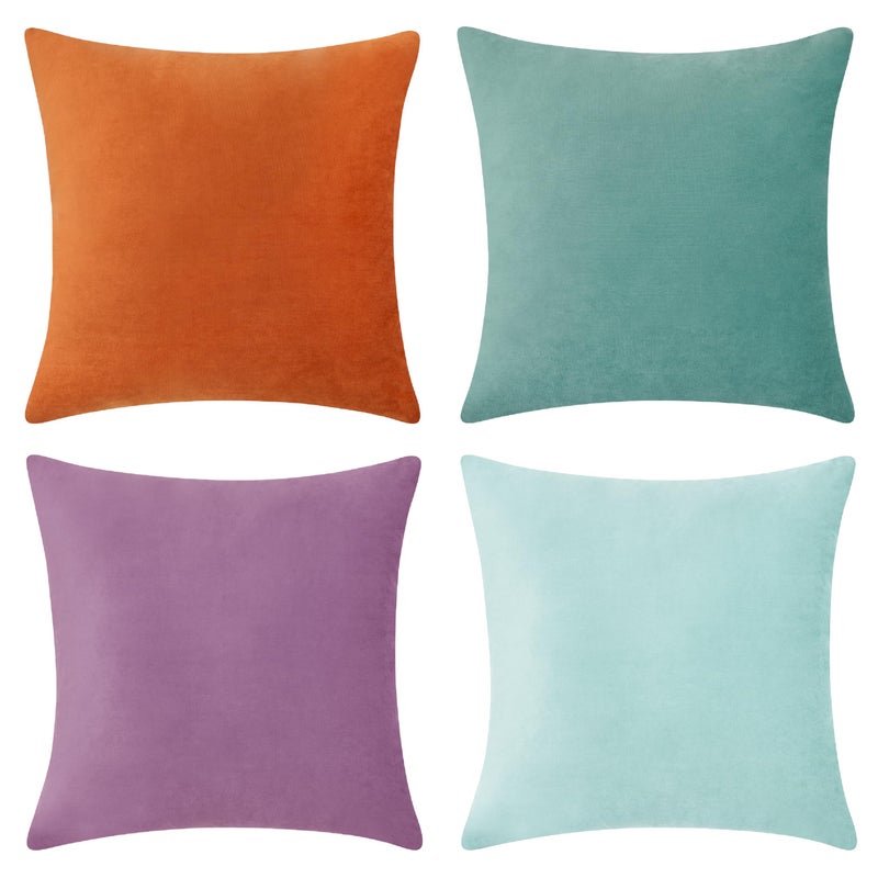 MONDAY MOOSE Decorative Throw Pillow Covers Cushion Cases  Set of 4 Soft Velvet Modern Designs  Mix and Match for Home Decor  Pillow Inserts Not Included (18x18 inch  Purple/Teal) - Image 1